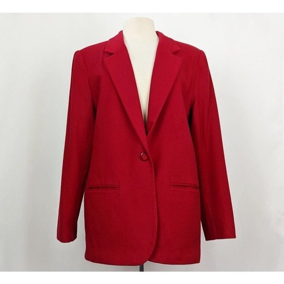 Vintage 90s Jacket Red Wool Blend Blazer Misses Size 14 - Picture 1 of 6